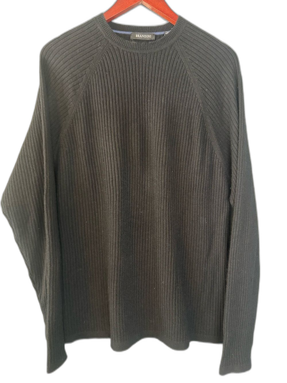 Brandini Silk Cashmere Blend Sweater Mens XL Black Ribbed Crew Neck Pullover